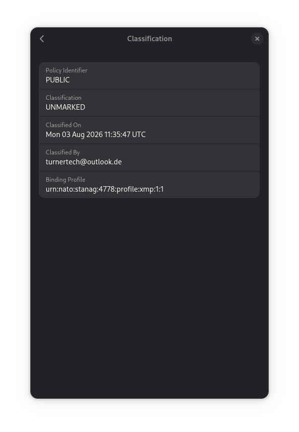 Classification Properties Screen